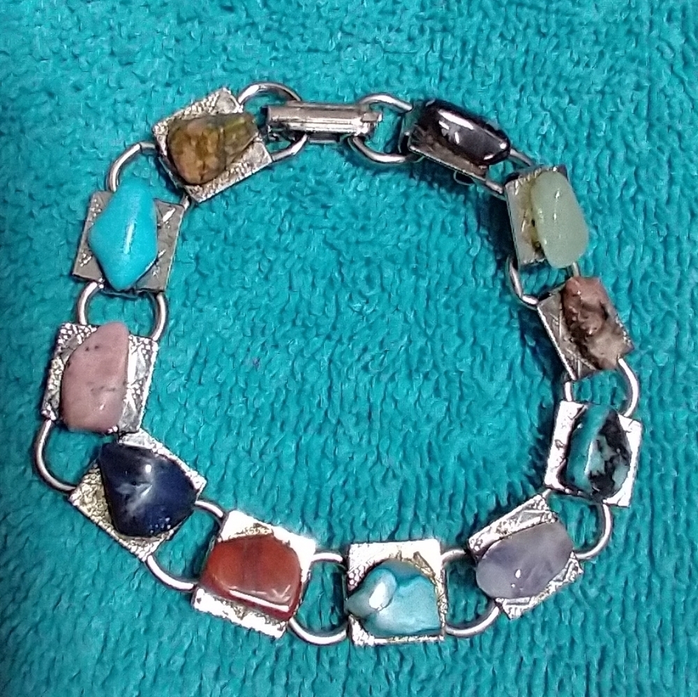 Handmade Multicolor Stone Chain Bracelet Vintage